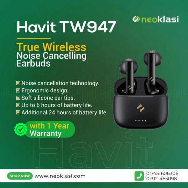 Havit TW947 True Wireless Noise Cancelling Earbuds with 1 Year Warranty - Image 2