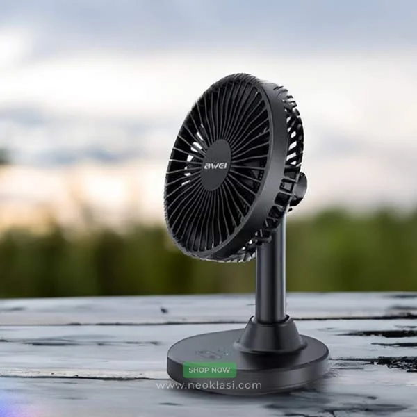 Awei F29 Mini Rechargeable Fan Desktop Oscillating Fan - Black Color - Image 3