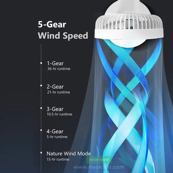 JISULIFE FA13P Rechargeable Extendable Desk Fan 8000mAh - Green/White Color - Image 3