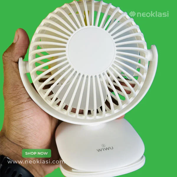WiWu FS03 Mini Clip Fan, 2-in-1 360 Degree Rotation Rechargeable Fan White/Light Green - Image 3