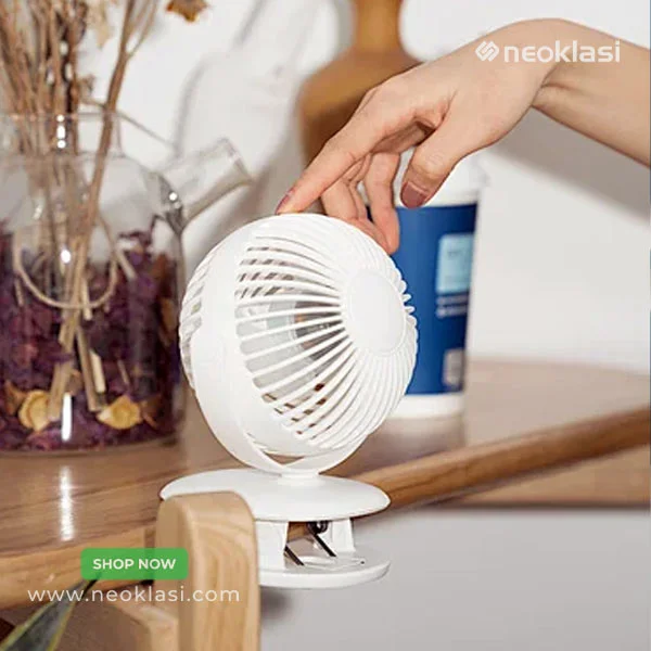 WiWu FS03 Mini Clip Fan, 2-in-1 360 Degree Rotation Rechargeable Fan White/Light Green - Image 7