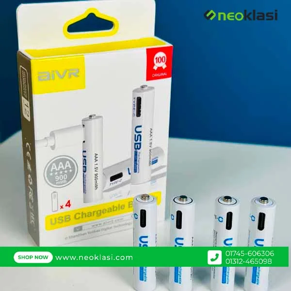 AiVR USB Type C Rechargeable 4pc AAA and AA Pencil Batteries in Bangladesh - Image 7